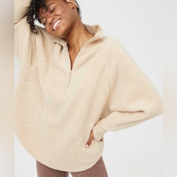 AERIE Offline Sherpa Quarter Zip Sweater Size Small - Picture 2 of 6